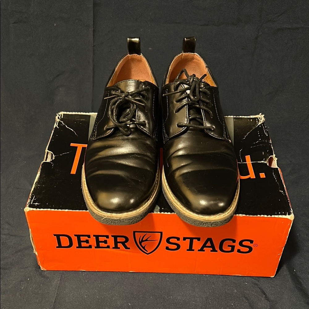 Deer Stags Youth Shiny Black Oxfords
